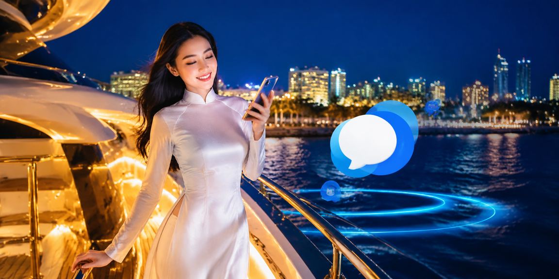 Người phụ nữ mặc áo dài tại Phan Thiết dùng điện thoại nạp tiền và mua vé xổ số